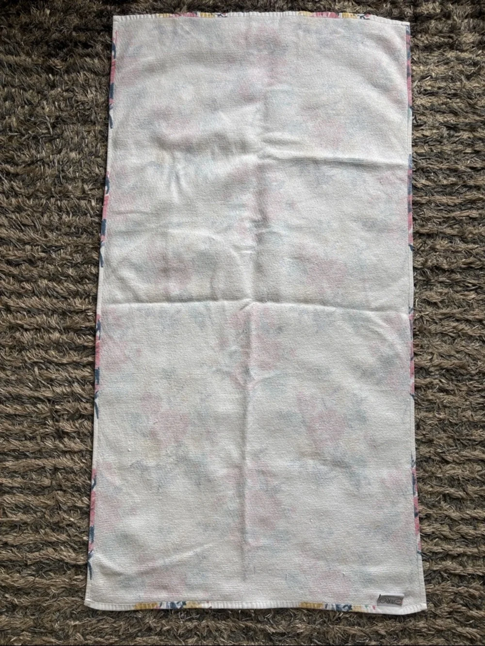 Floral Print Bath Towel in Pink, Teal & Yellow - Soft White Background